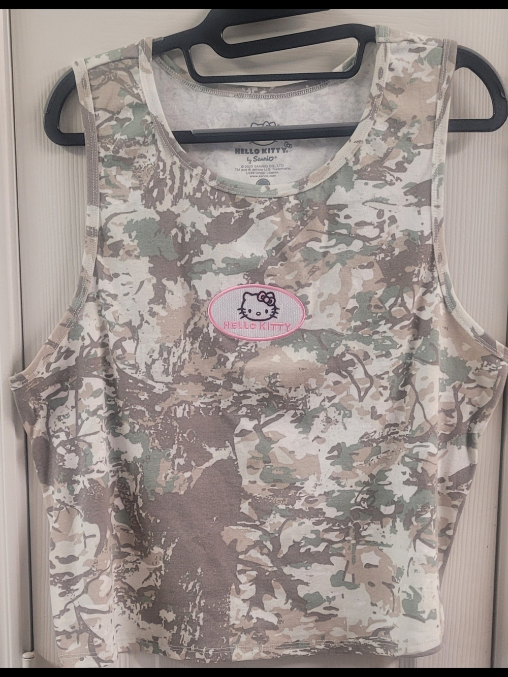 Hello Kitty Camo Tank Top - Neutral Camo with Pink Logo